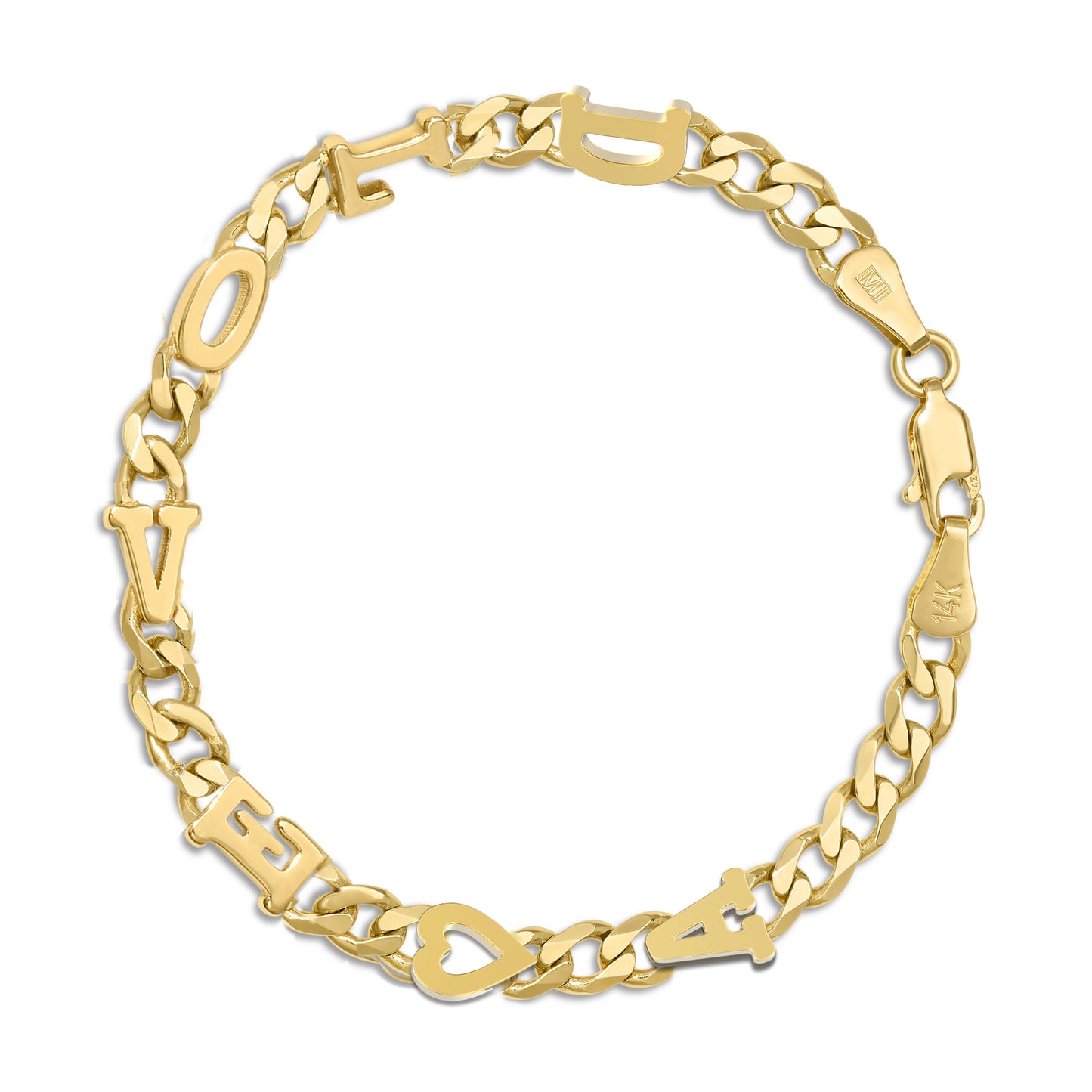 Large curb chain bracelet with Gold letters