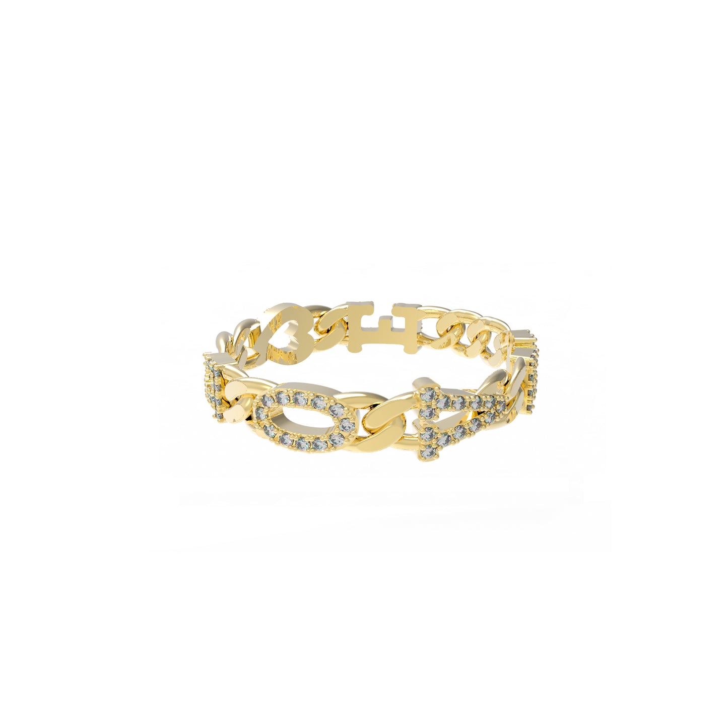 Small Curb Chain Ring with Diamond Letters