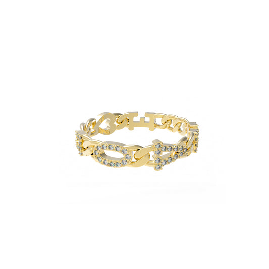 Small Curb Chain Ring with Diamond Letters
