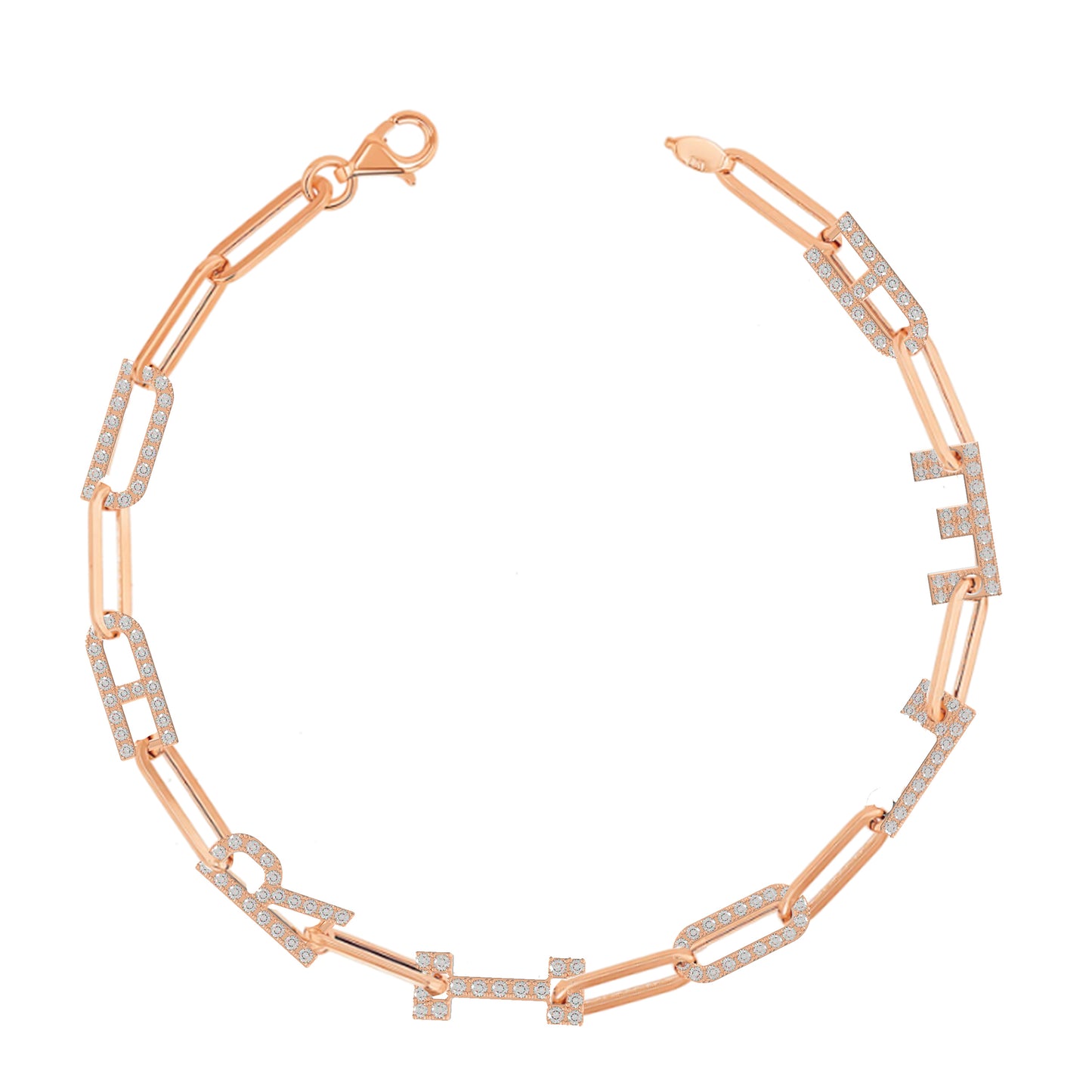 Paper clip chain Bracelet with pave letters