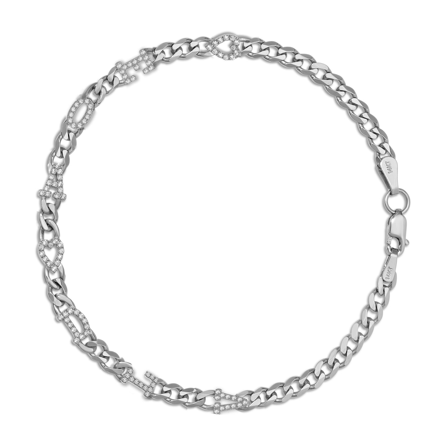 Small curb chain bracelet with pave letters