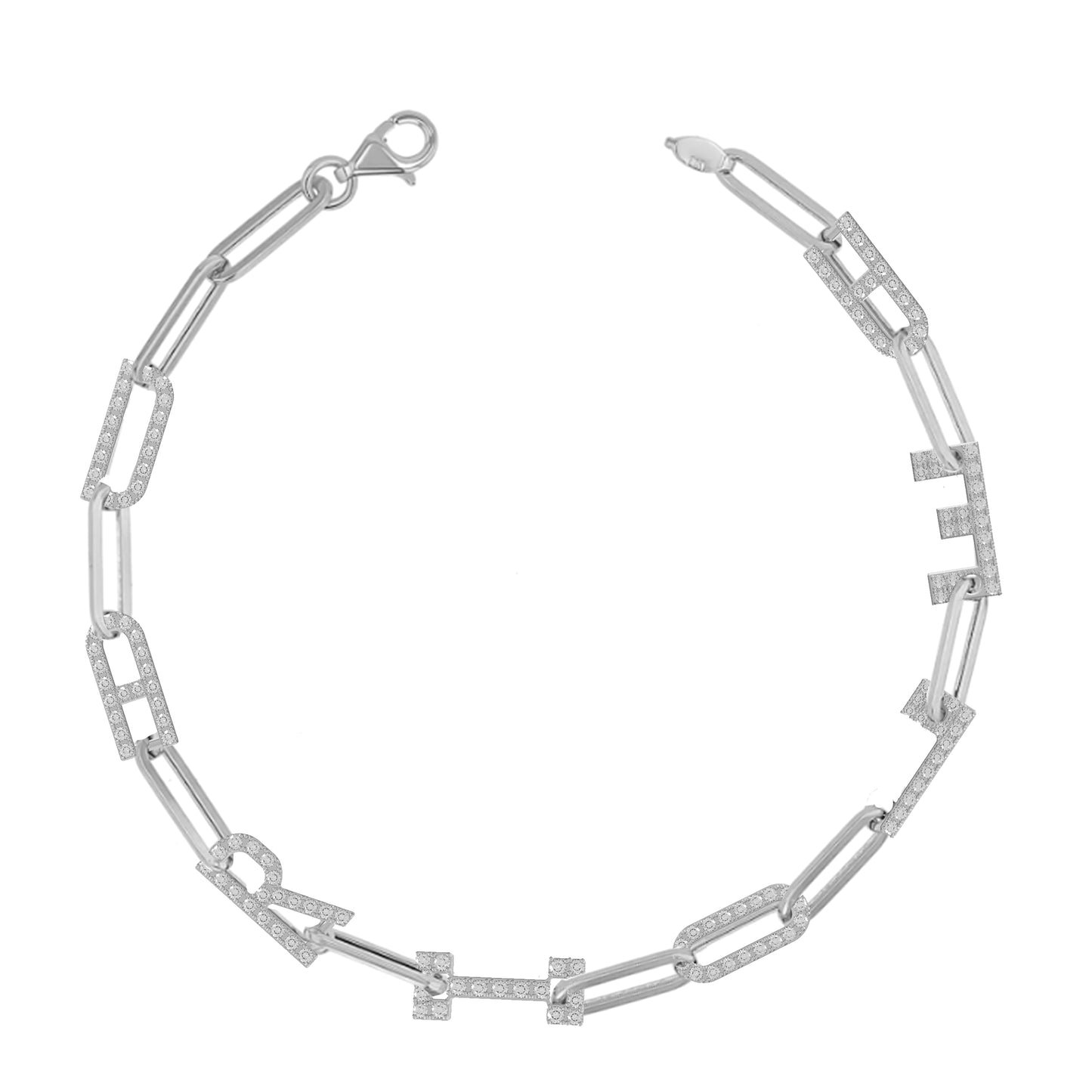 Paper clip chain Bracelet with pave letters