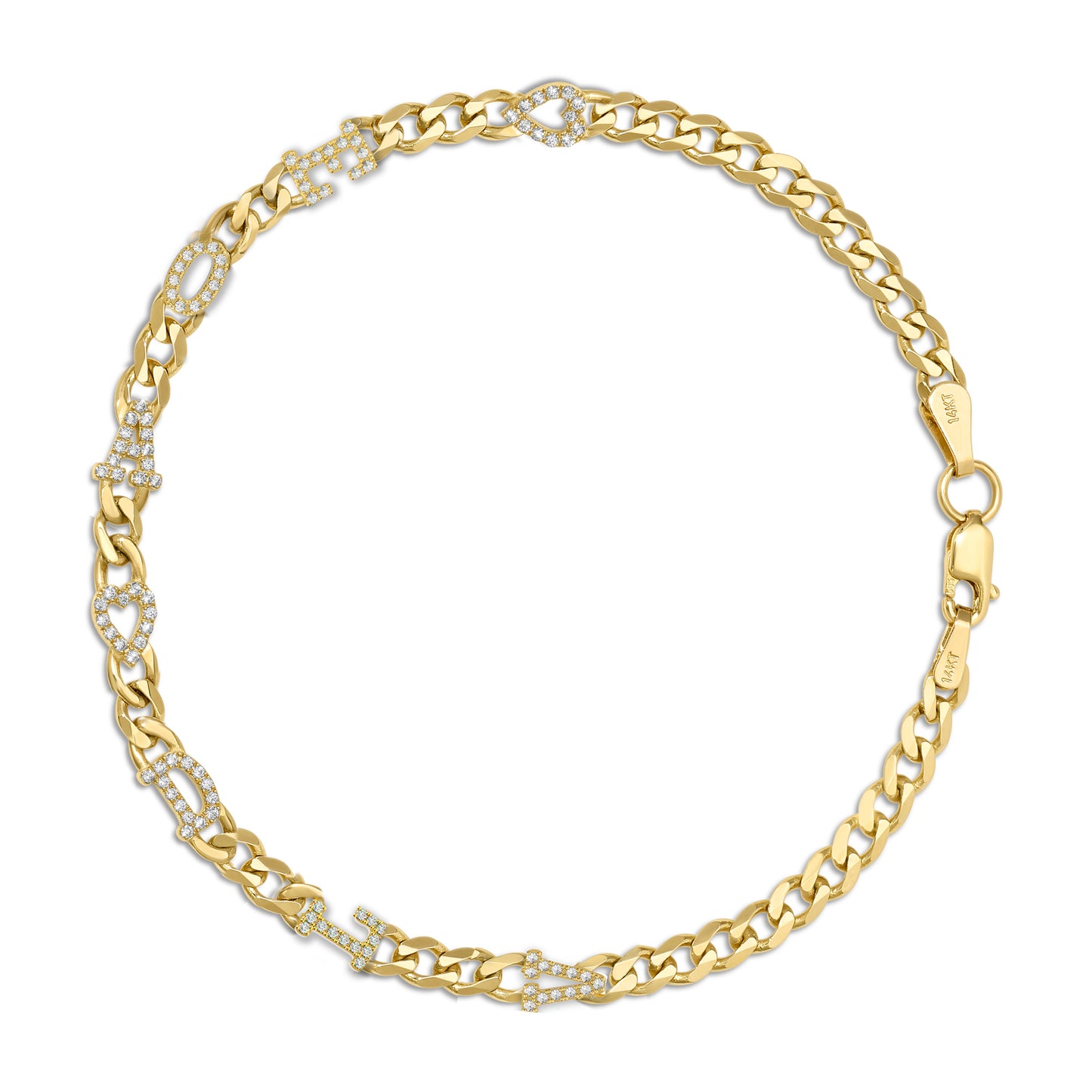 Small curb chain bracelet with pave letters