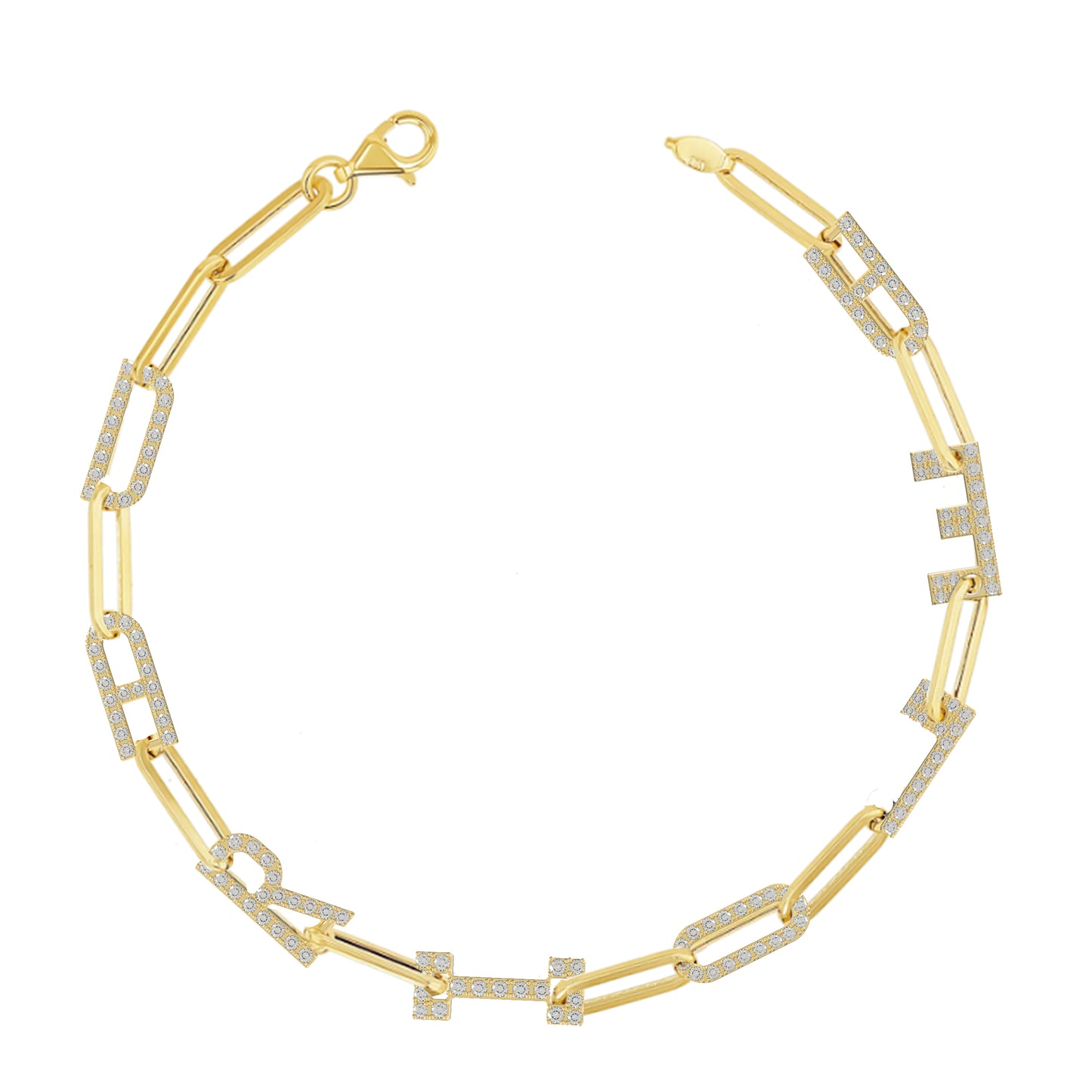 Paper clip chain Bracelet with pave letters