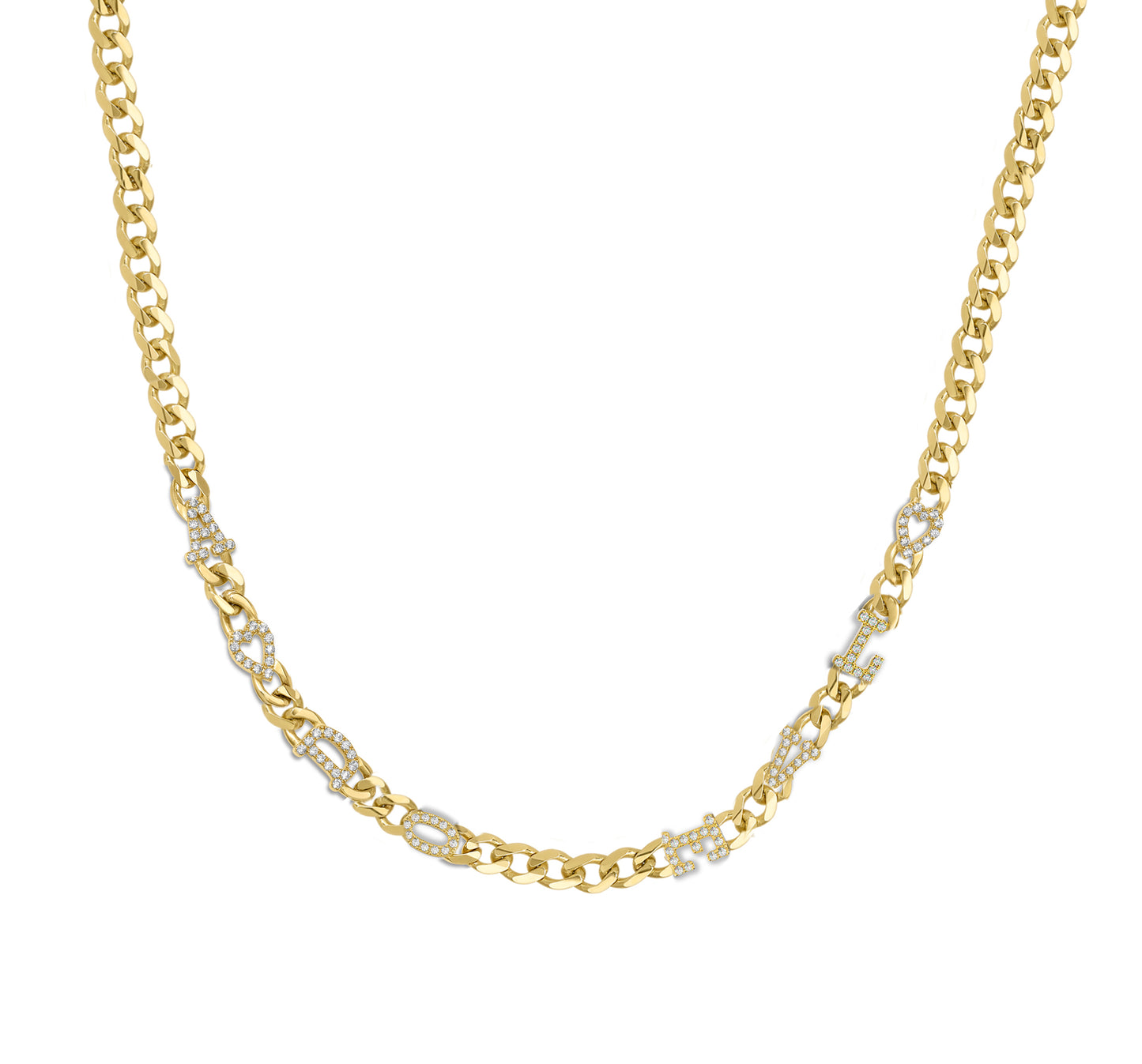 Small curb chain necklace with pave letters