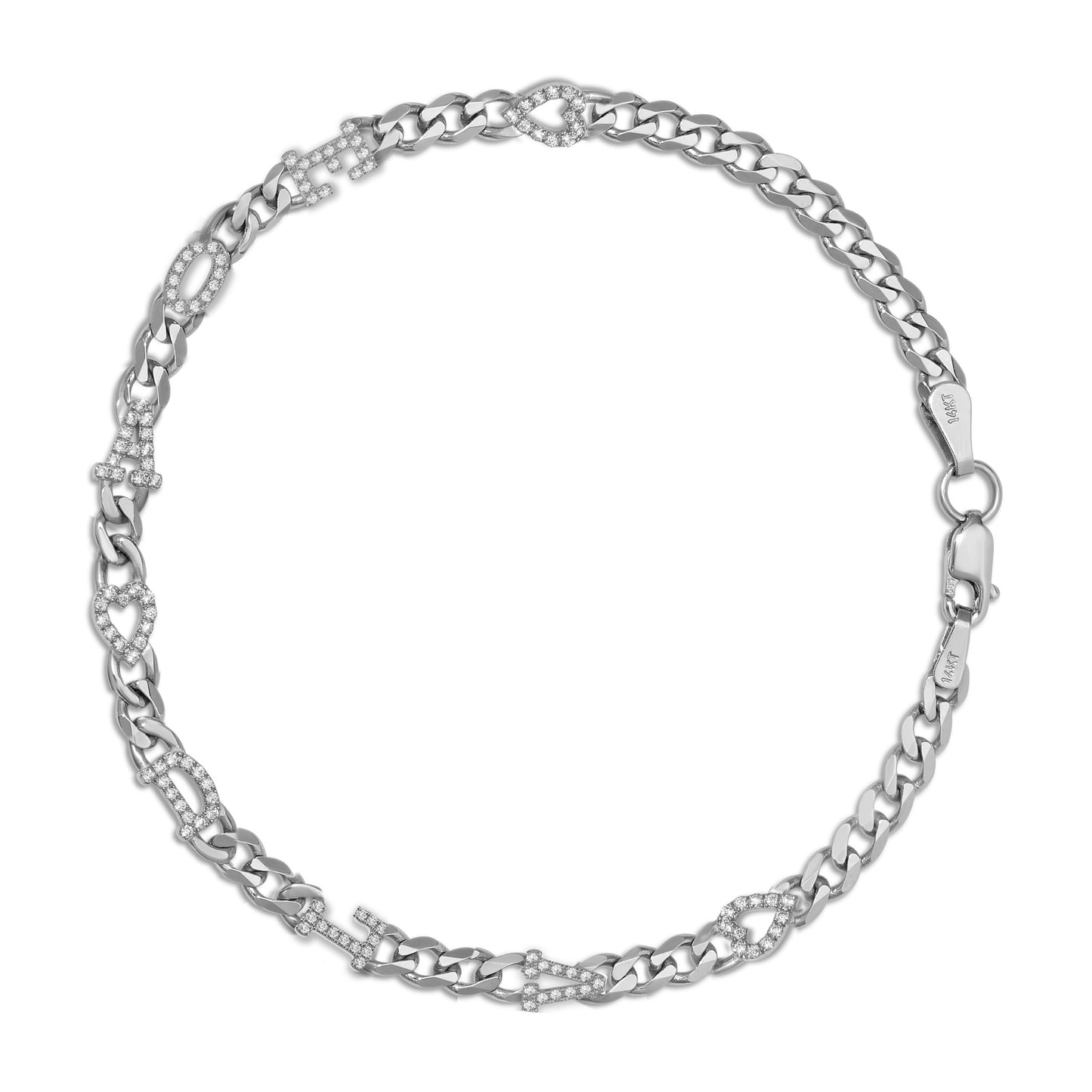 Small curb chain bracelet with pave letters