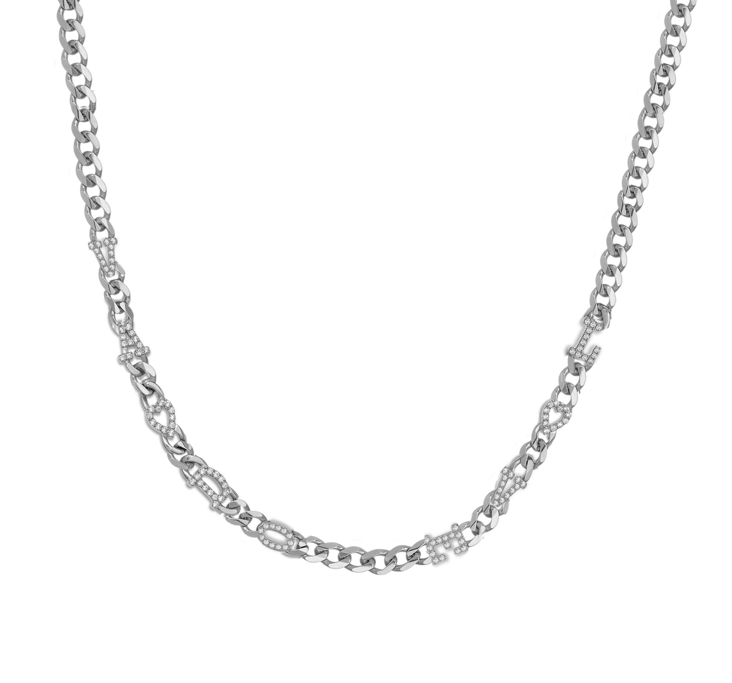 Small curb chain necklace with pave letters