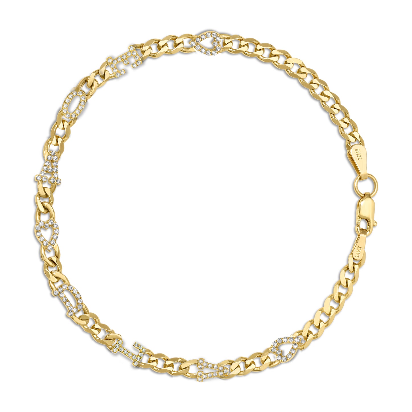 Small curb chain bracelet with pave letters