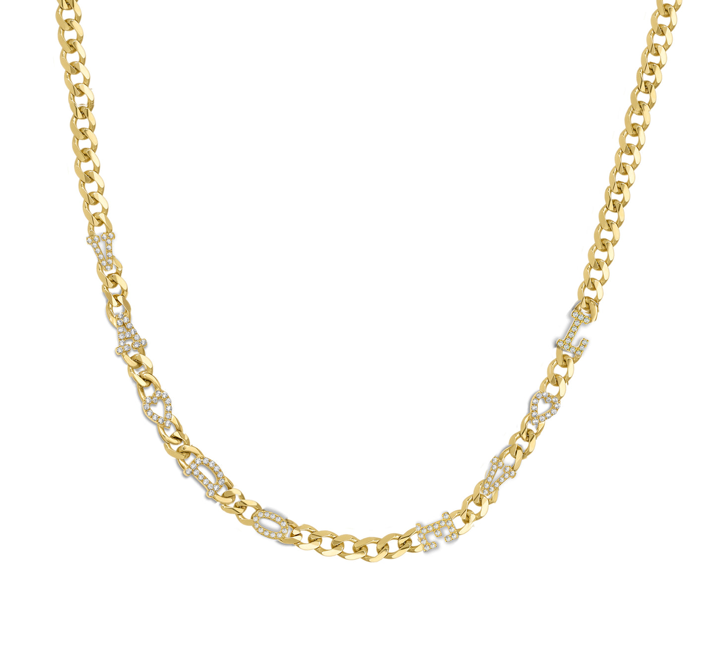 Small curb chain necklace with pave letters