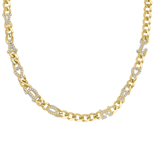 Large curb chain necklace with pave letterrs
