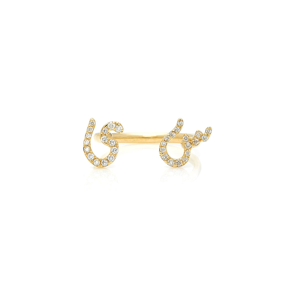 Tiny Treasures Perso-Arabic Double Initial Between Fingers Ring