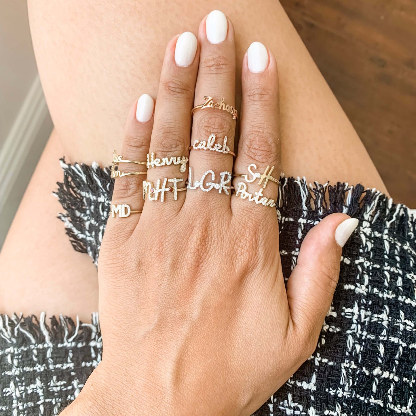 Two English Names Ring Full Pave