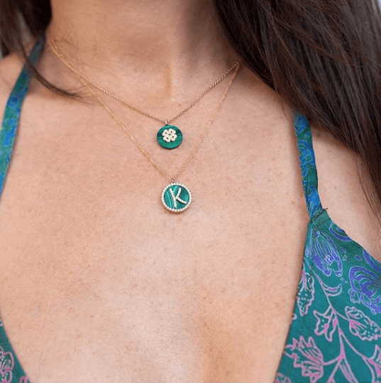 Treasure Disk Roman Initial Necklace With Gemstone