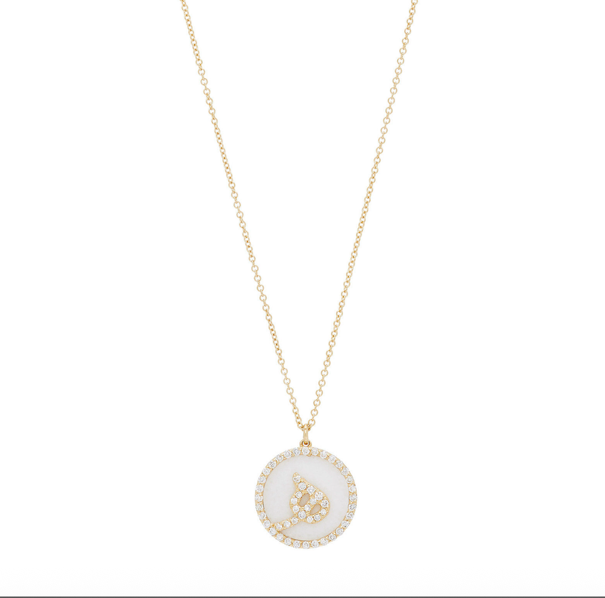 Sample Sale Treasure Disk Persian - Arabic Initial Necklace With Gemstone