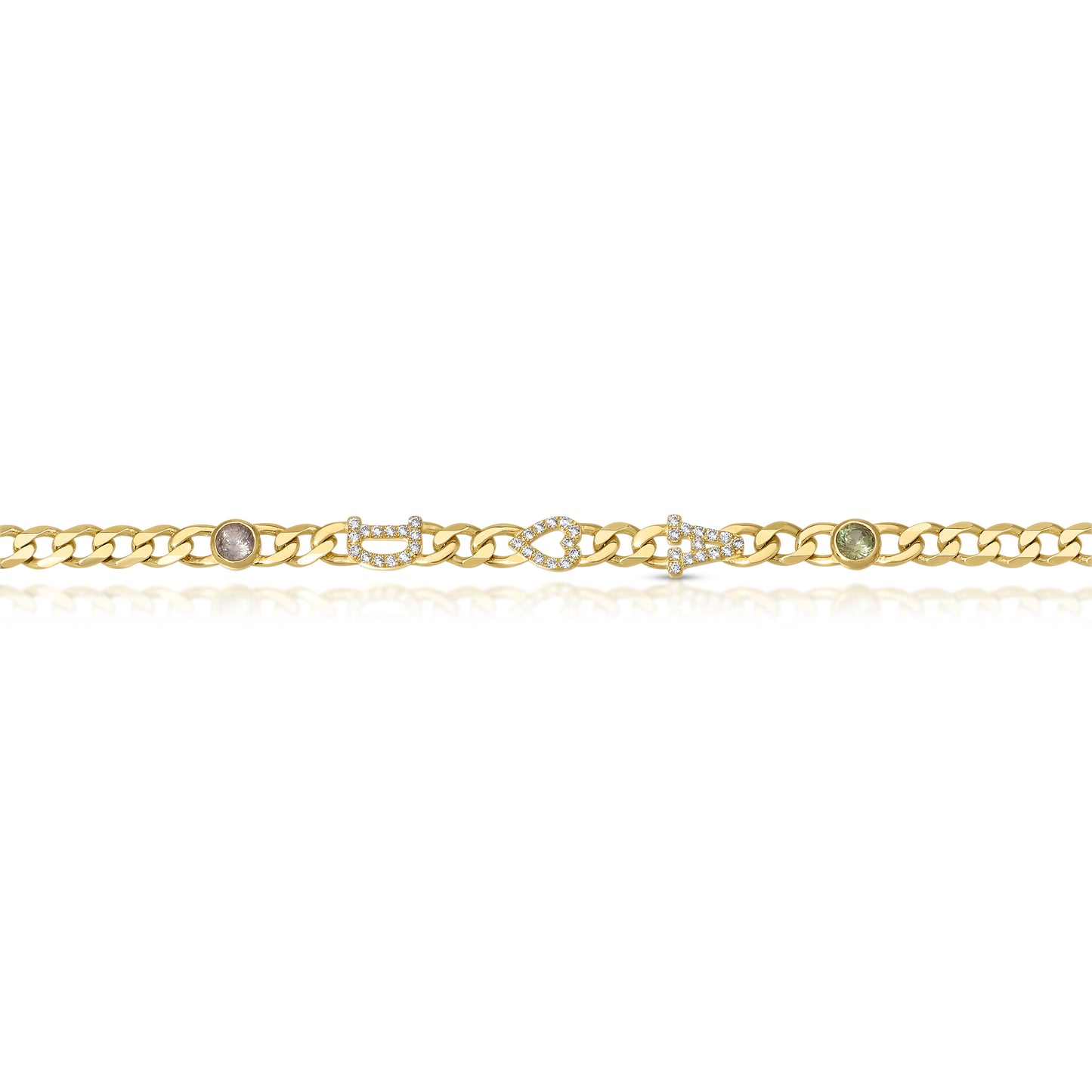 Large curb chain bracelet with diamond letters .
