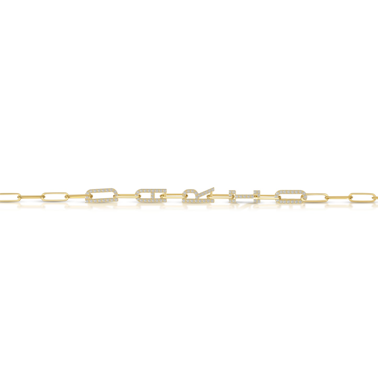 Paper clip chain necklace with pave letters