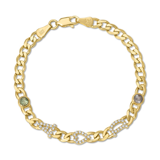 Large curb chain bracelet with diamond letters .
