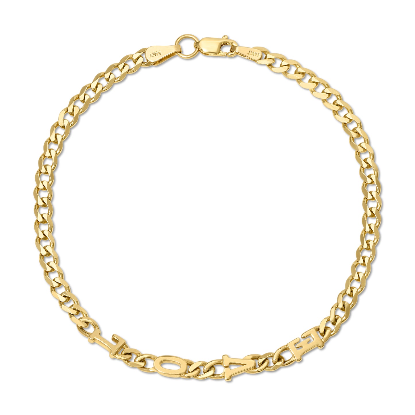 Small curb chain bracelet with Gold letters
