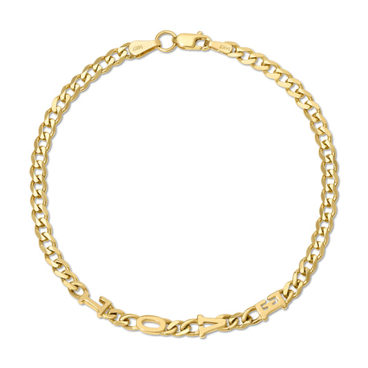 Small curb chain bracelet with Gold letters