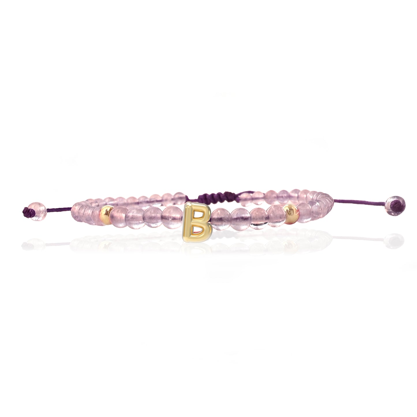Solid Gold Bubble Letter Gemstone Beaded Bracelet