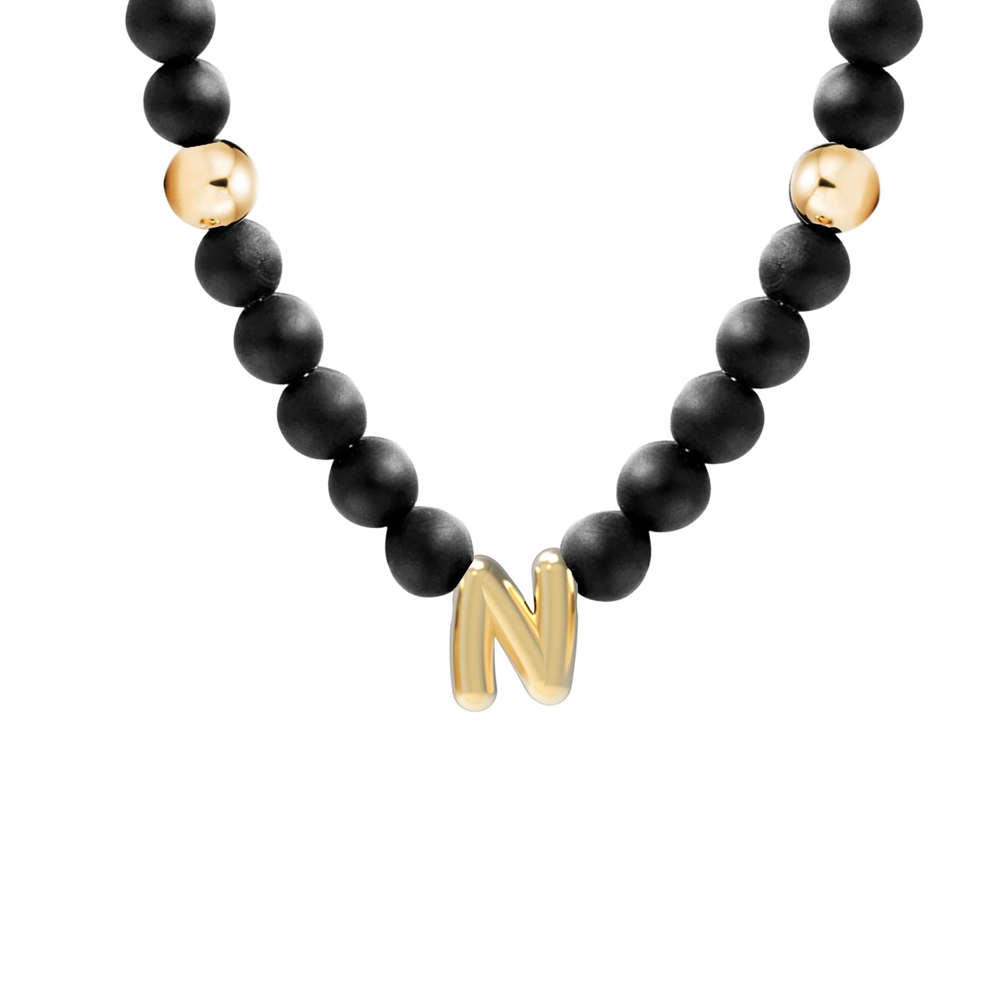 Solid Gold Bubble Letter Gemstone Beaded Necklace