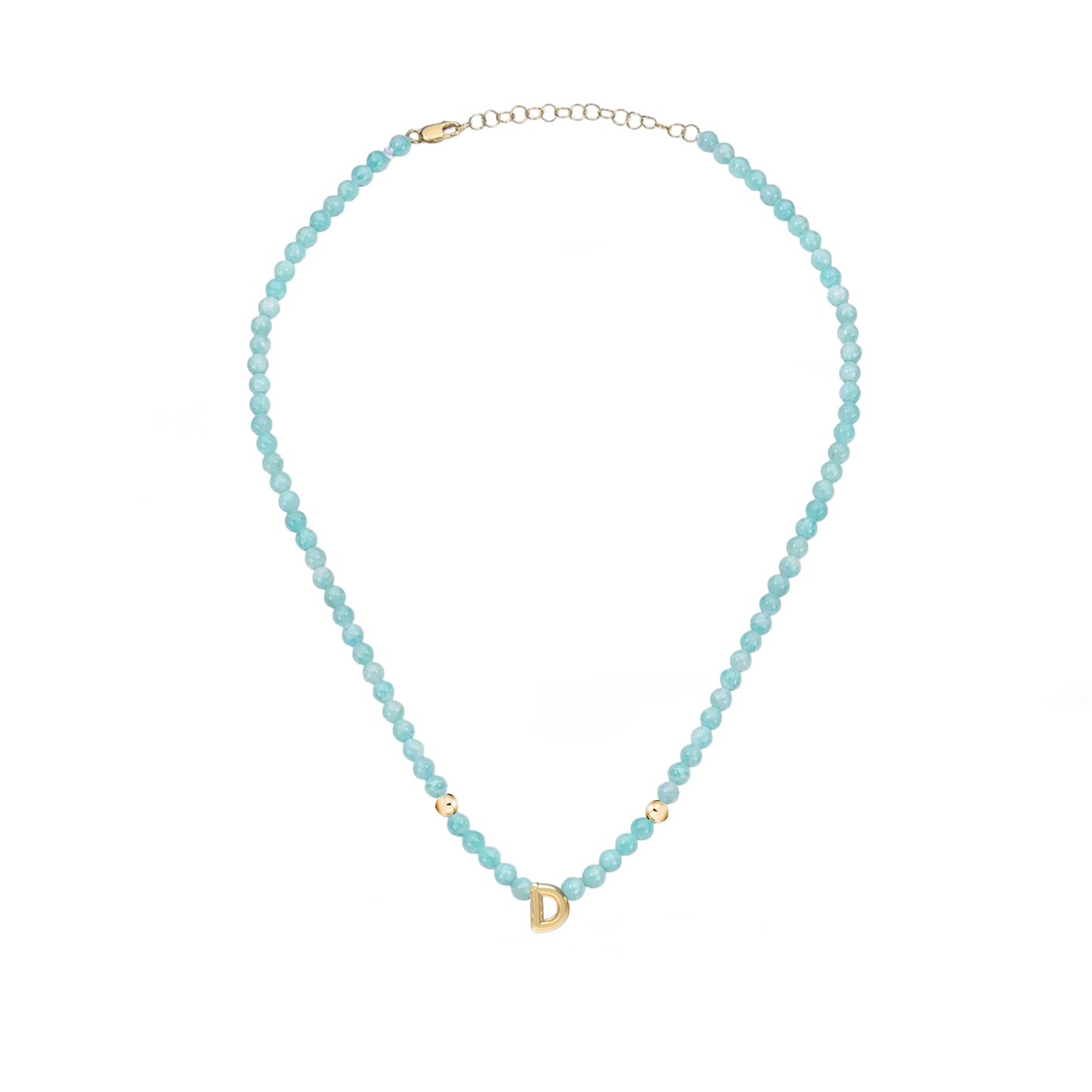 Solid Gold Bubble Letter Gemstone Beaded Necklace