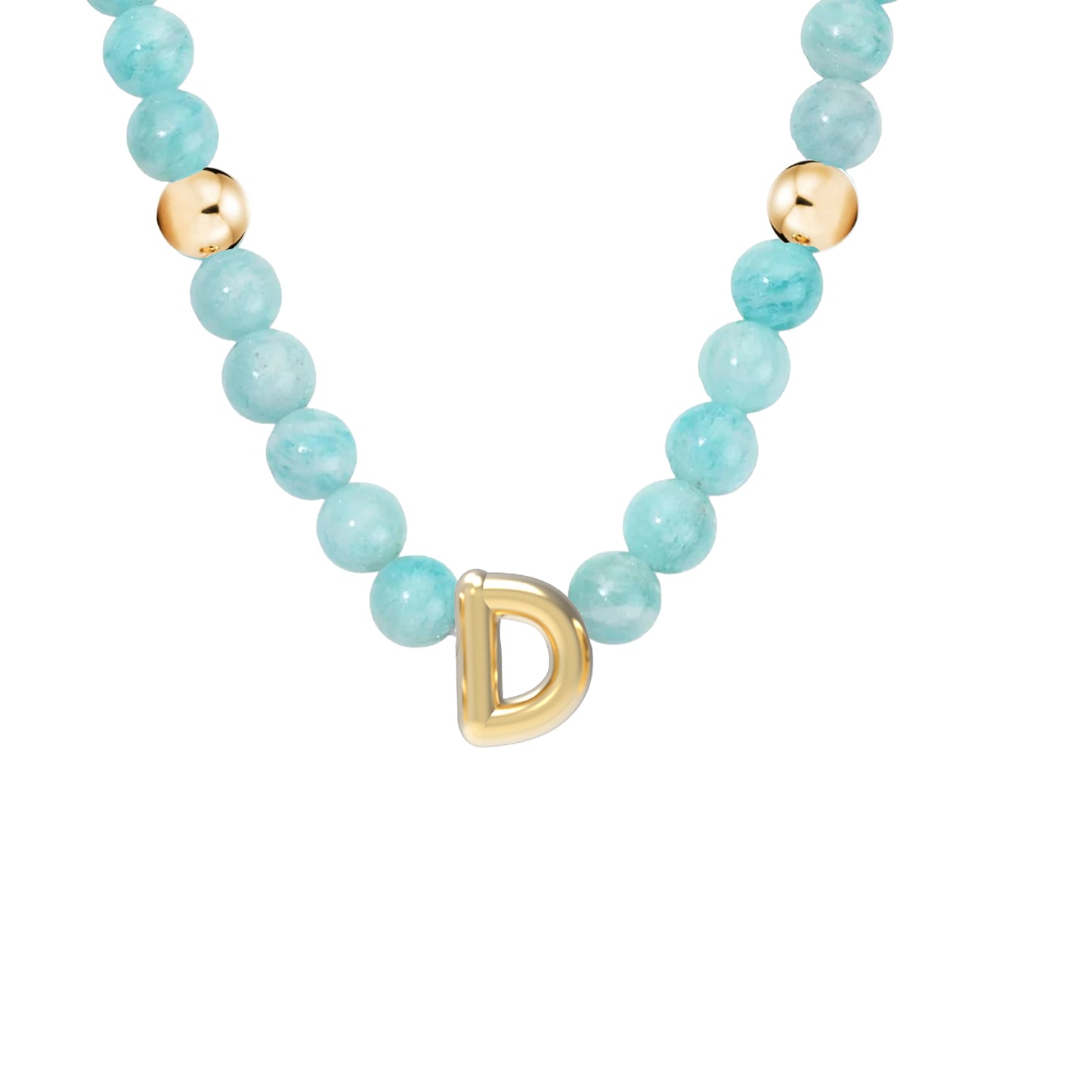 Solid Gold Bubble Letter Gemstone Beaded Necklace