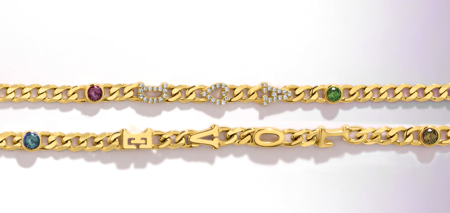 Large curb chain bracelet with Gold letters
