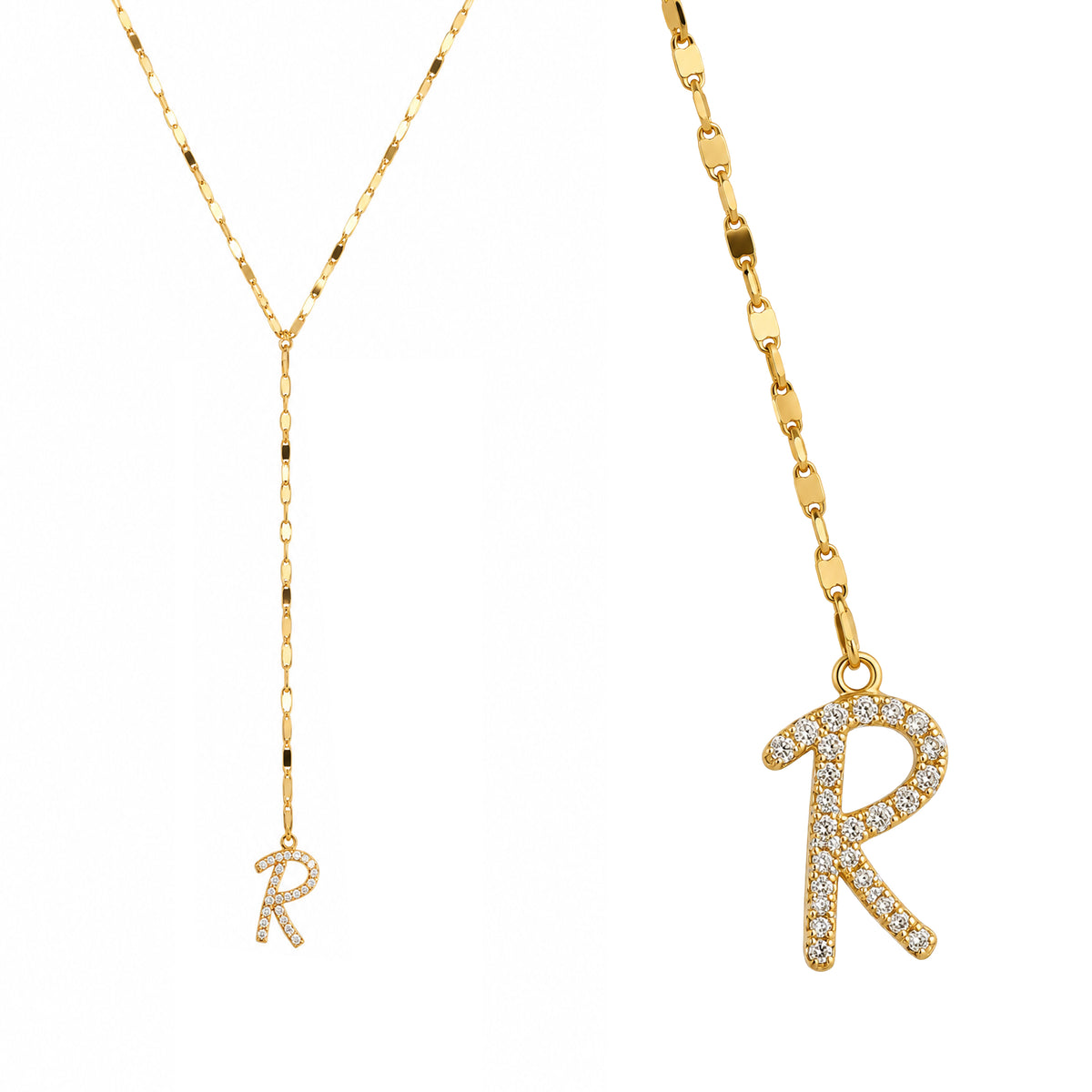 Mirror chain Y necklace letter R sample