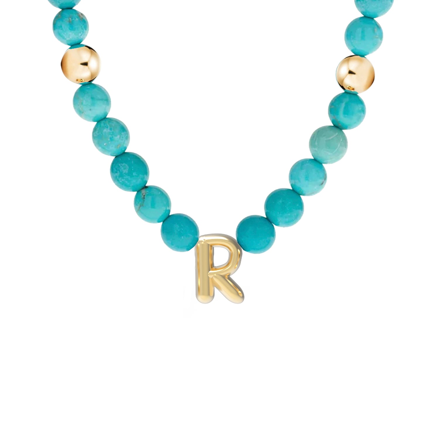 Solid Gold Bubble Letter Gemstone Beaded Necklace