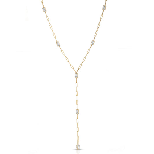 Peekaboo baguette Y necklace