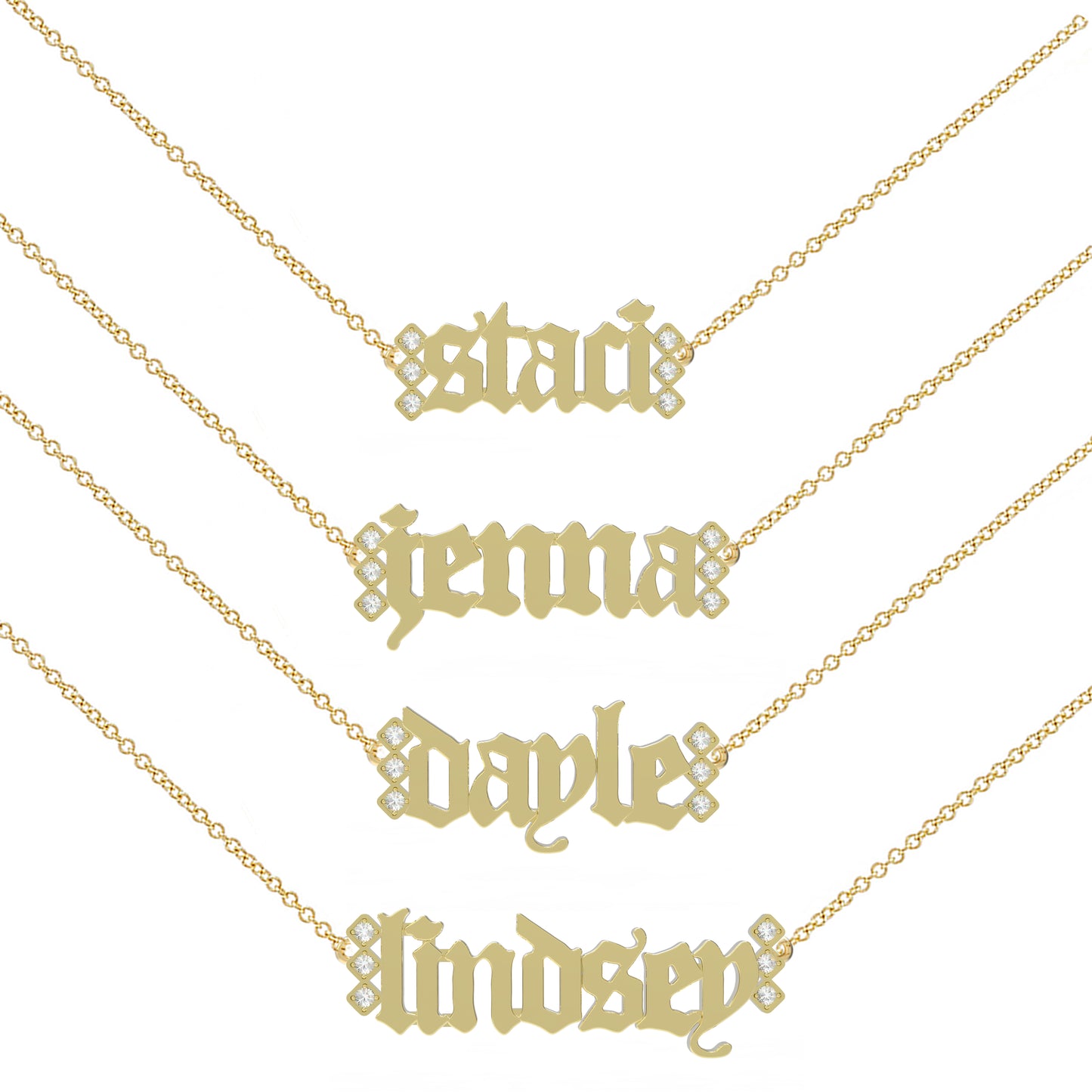 Gothic Gold Name Necklace