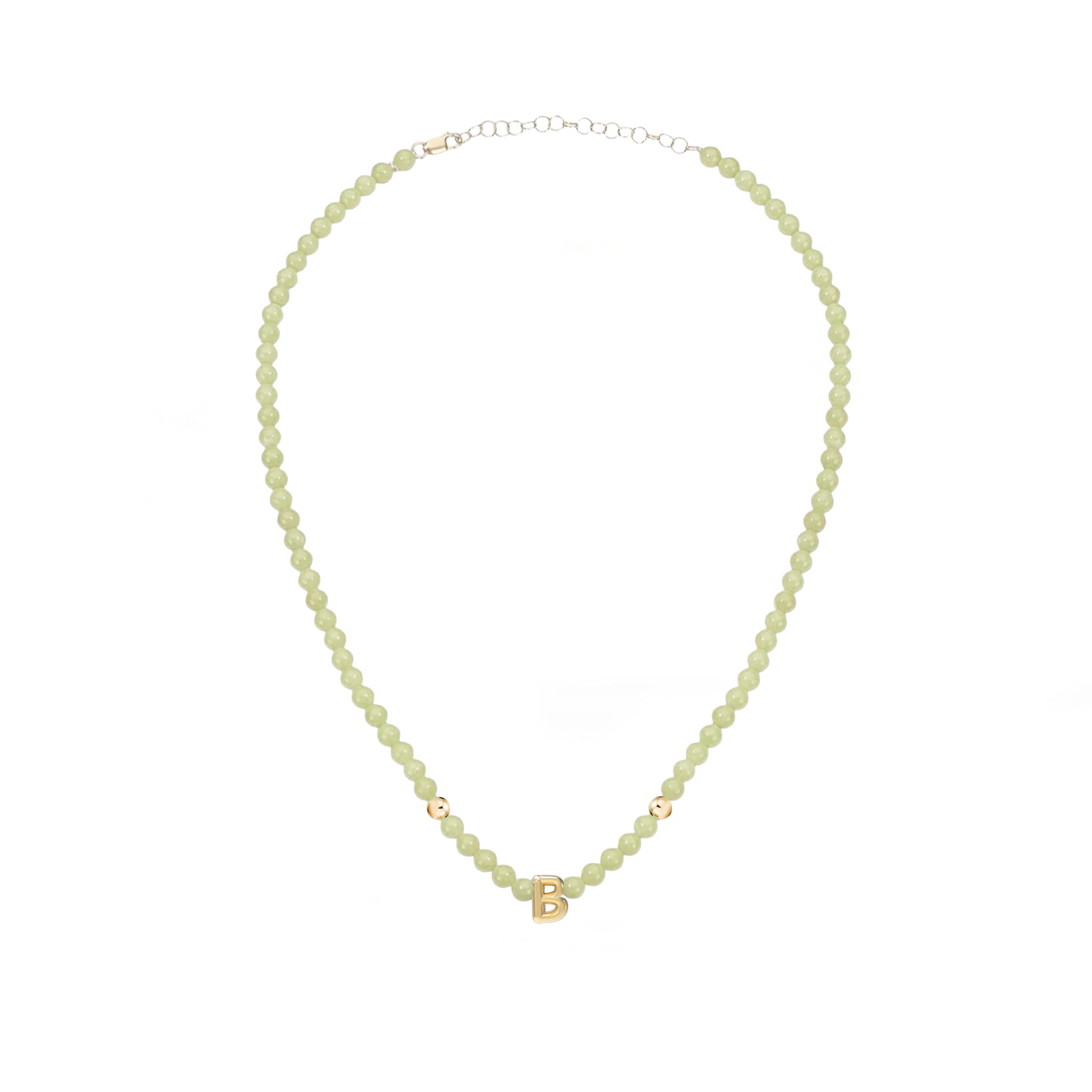 Solid Gold Bubble Letter Gemstone Beaded Necklace