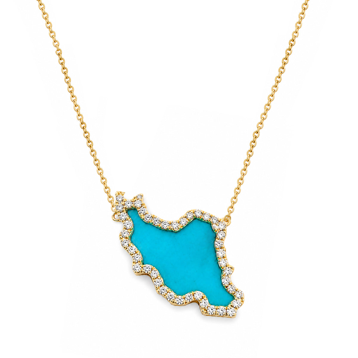 Large Iran Map Gemstone Necklace