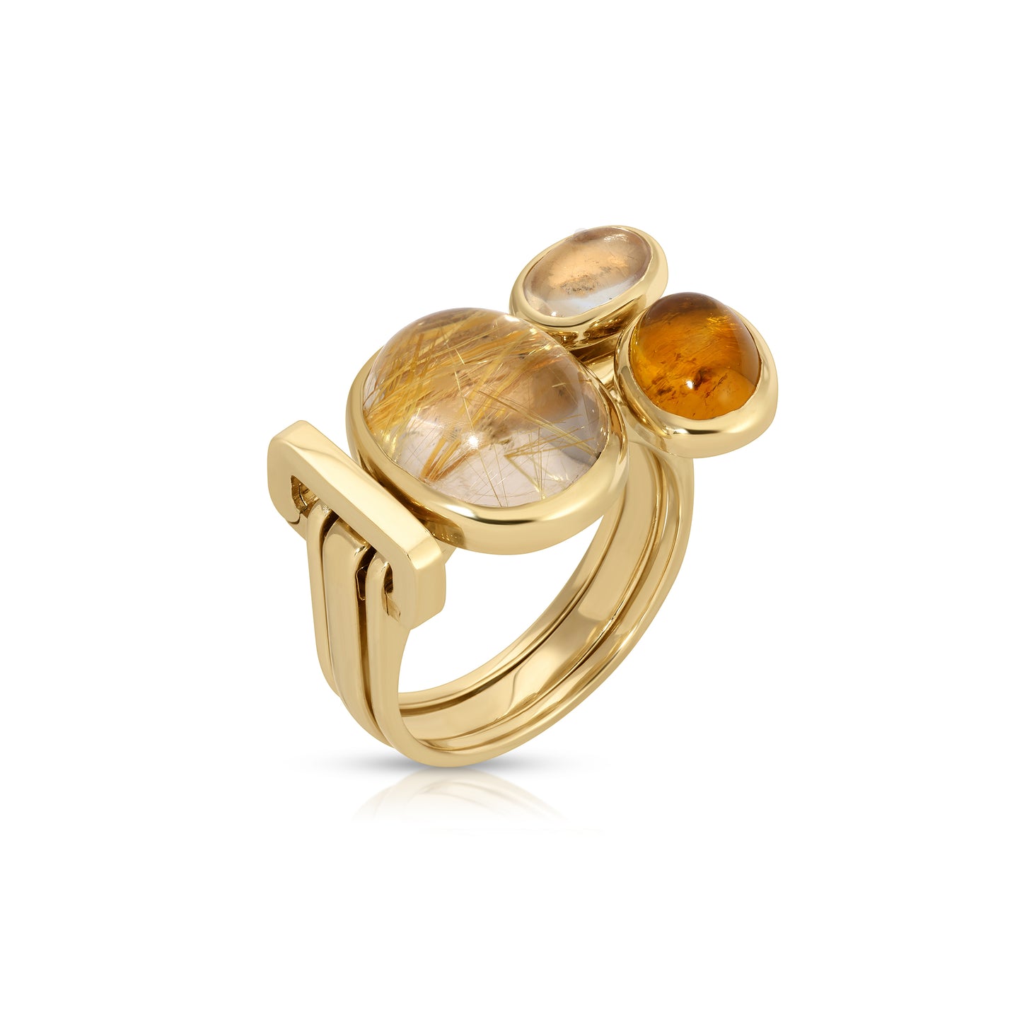 One of a kind, LNQD Stacking Ring; Rutilated Quartz, Amber Moon stone