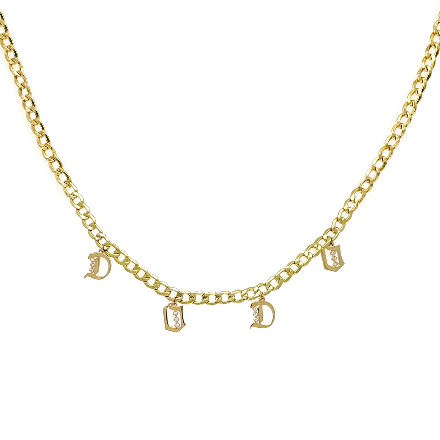 Gothic Multi Initial Necklace on curb chain