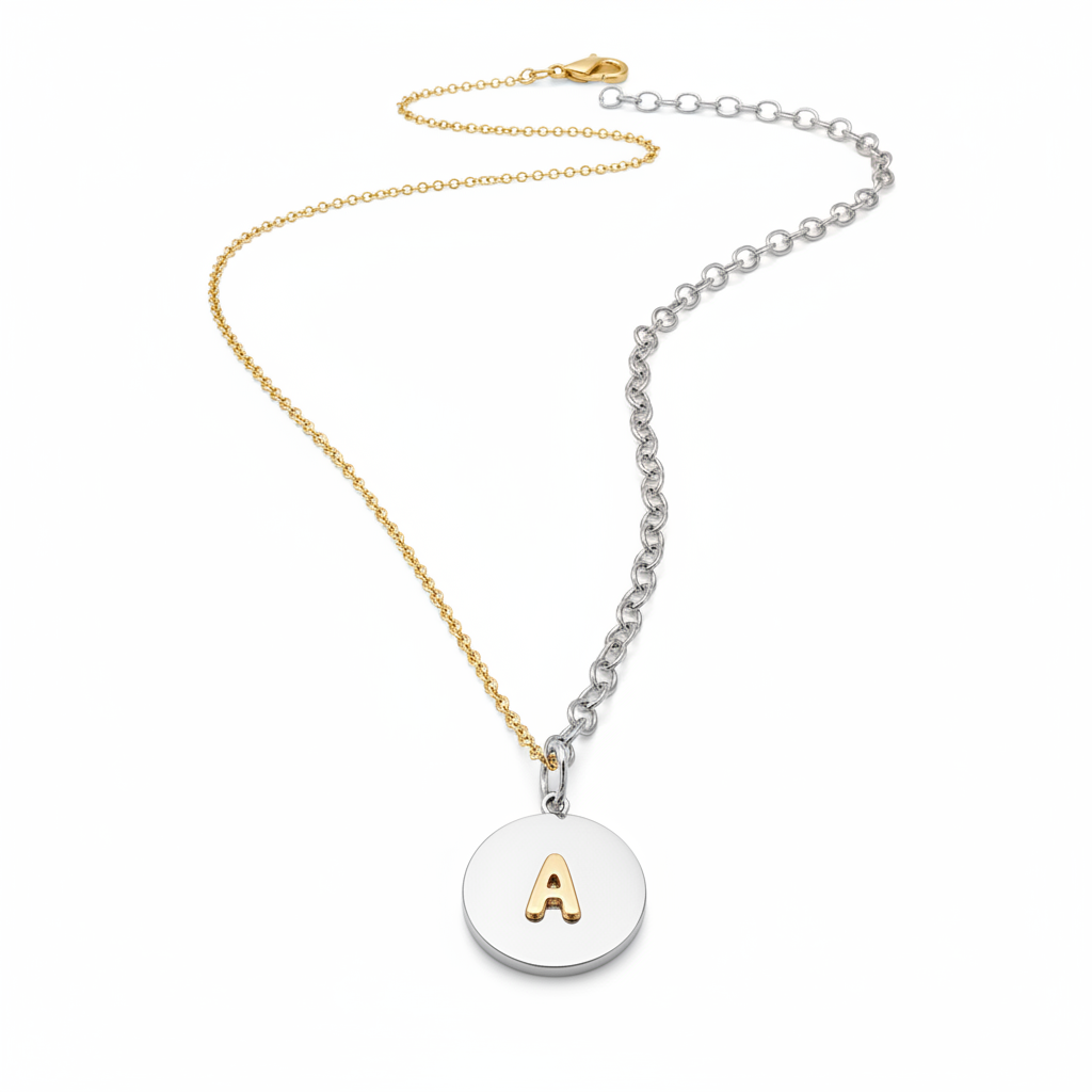 Two-Tone Initial Medallion Necklace