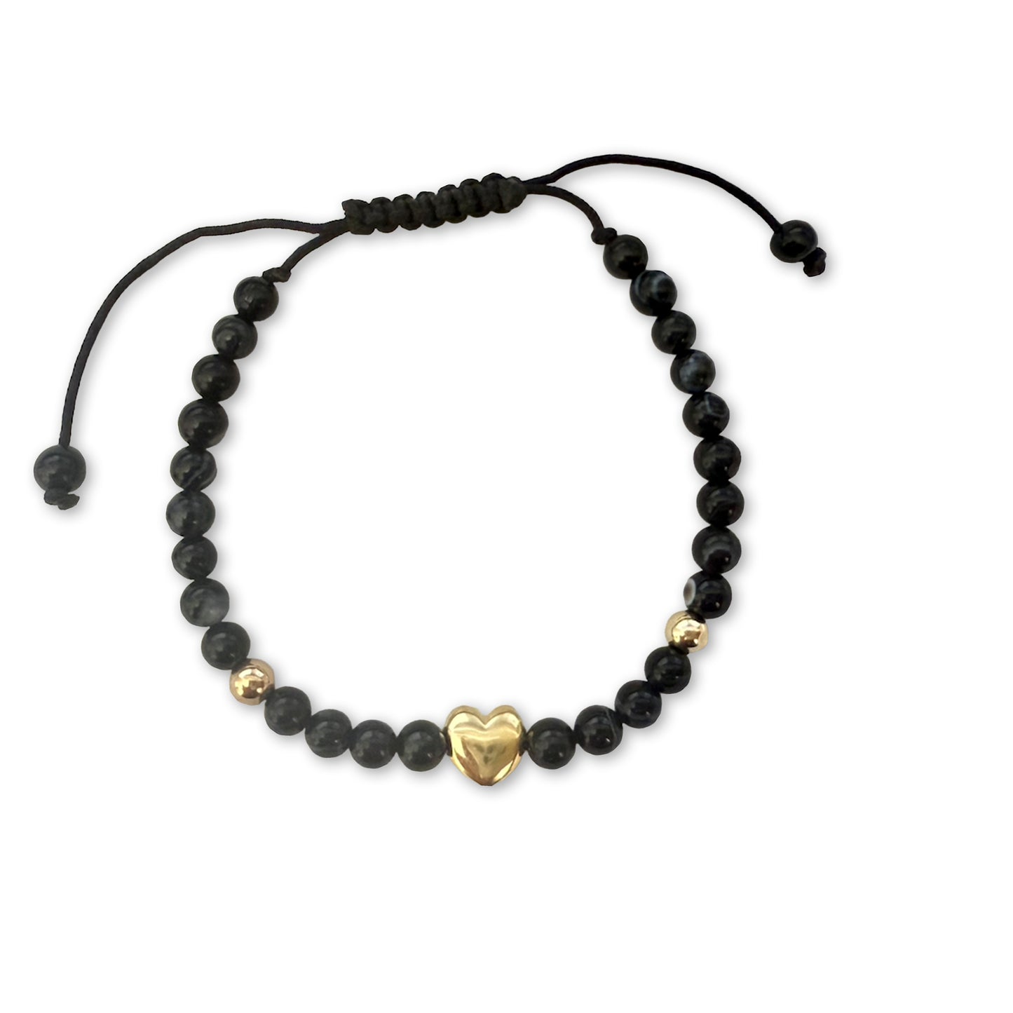 Solid Gold Bubble Letter Gemstone Beaded Bracelet