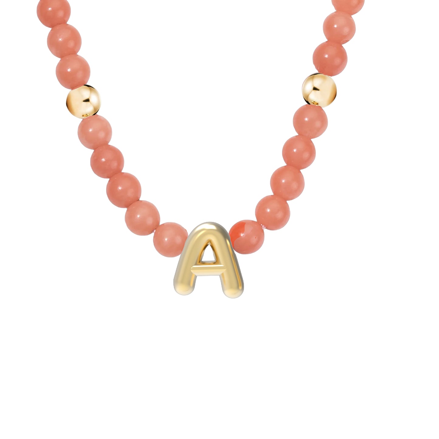 Solid Gold Bubble Letter Gemstone Beaded Necklace