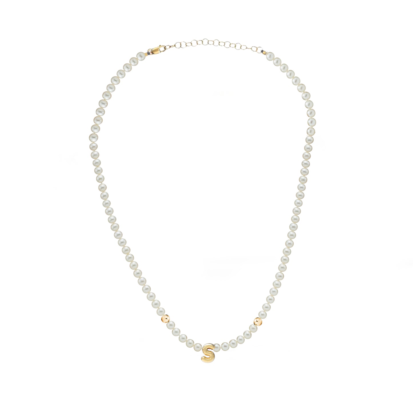 Solid Gold Bubble Letter Gemstone Pearl neckalce