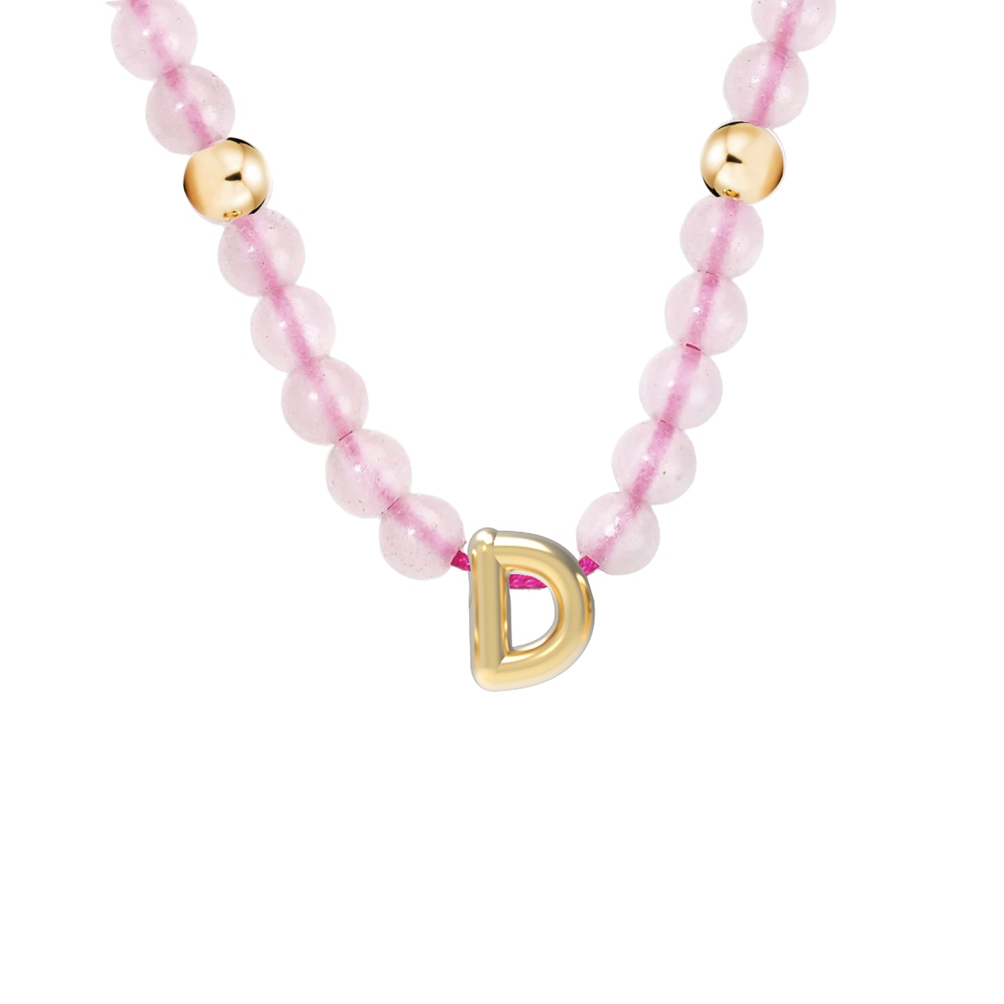 Solid Gold Bubble Letter Gemstone Beaded Necklace