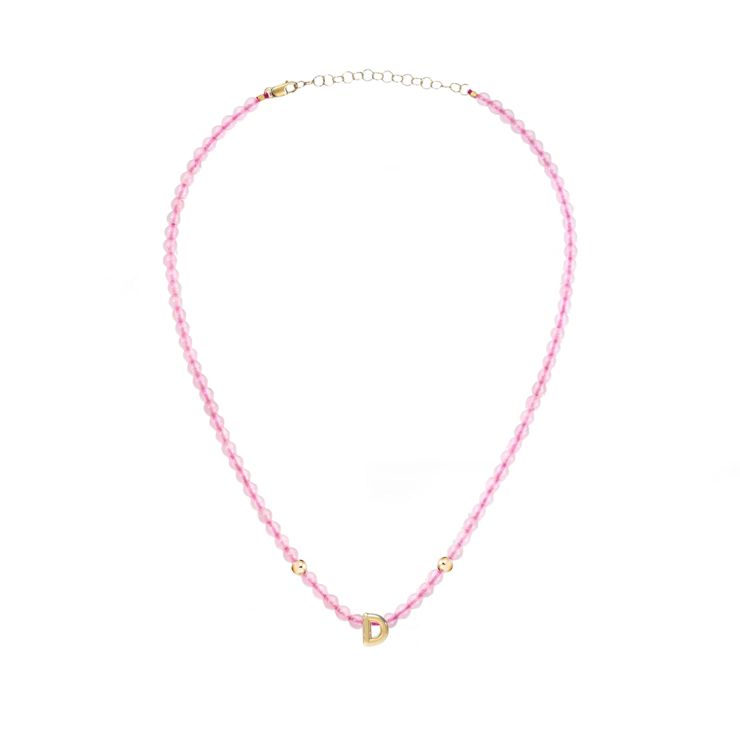 Solid Gold Bubble Letter Gemstone Beaded Necklace