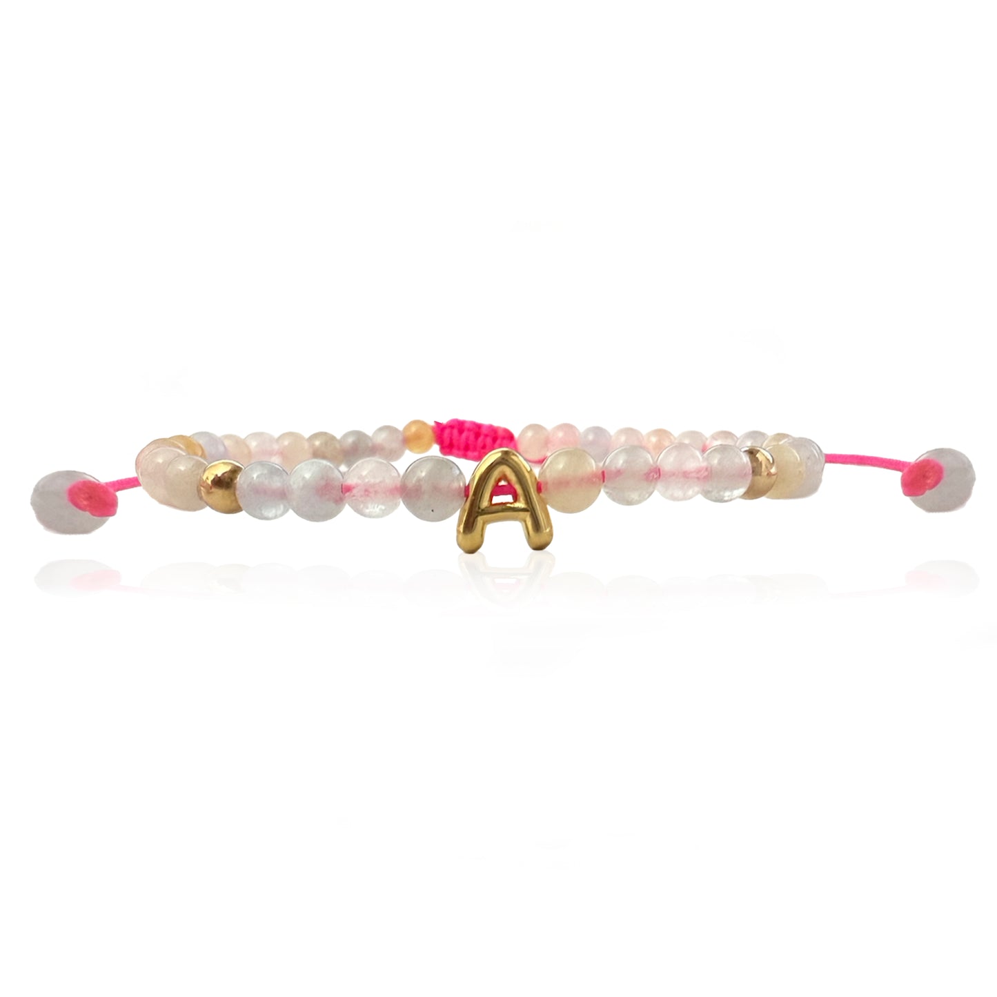 Solid Gold Bubble Letter Gemstone Beaded Bracelet