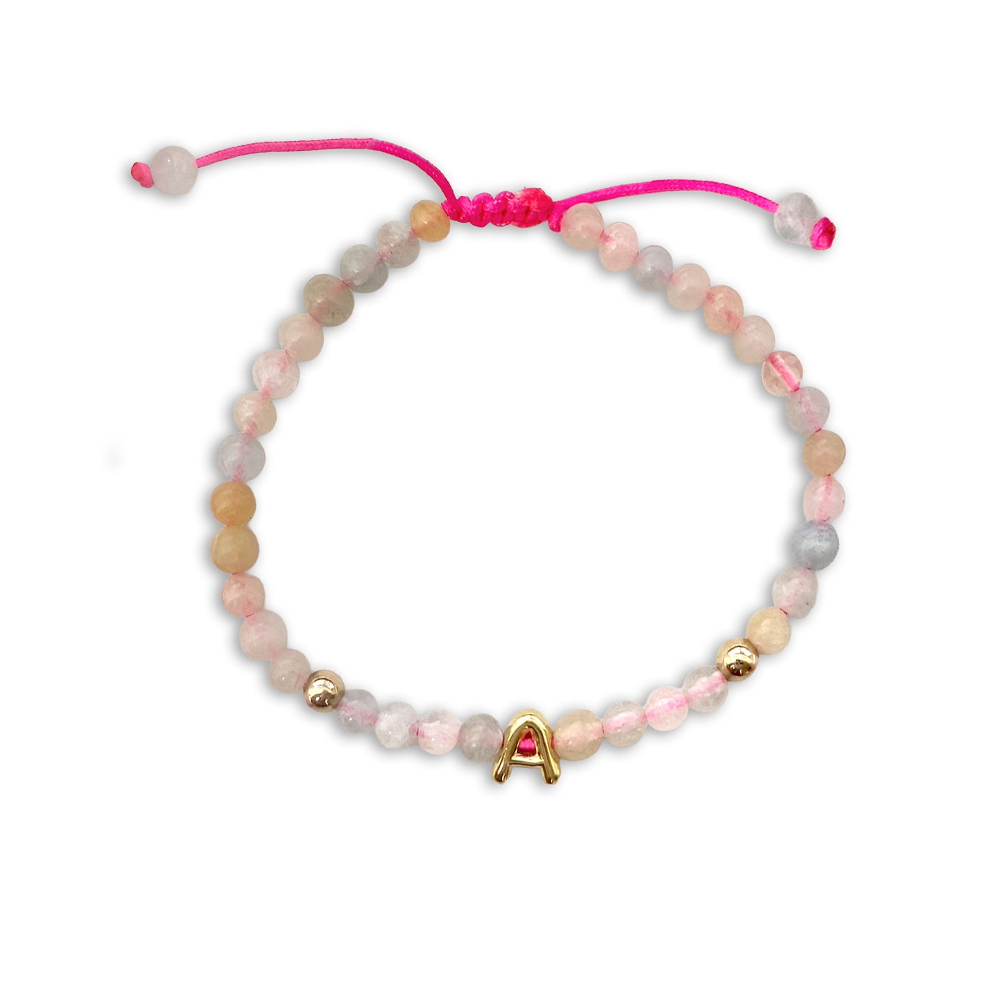 Solid Gold Bubble Letter Gemstone Beaded Bracelet