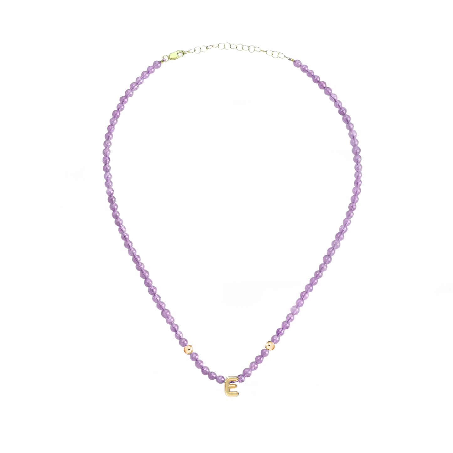 Solid Gold Bubble Letter Gemstone Beaded Necklace