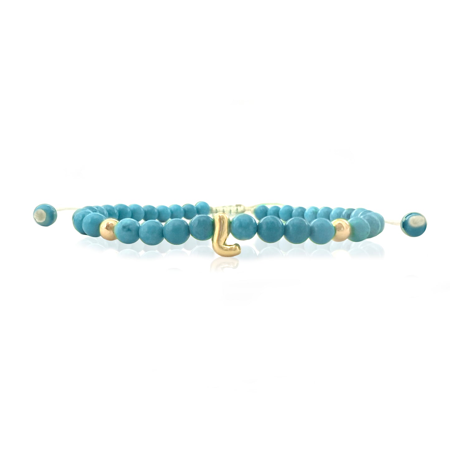 Solid Gold Bubble Letter Gemstone Beaded Bracelet
