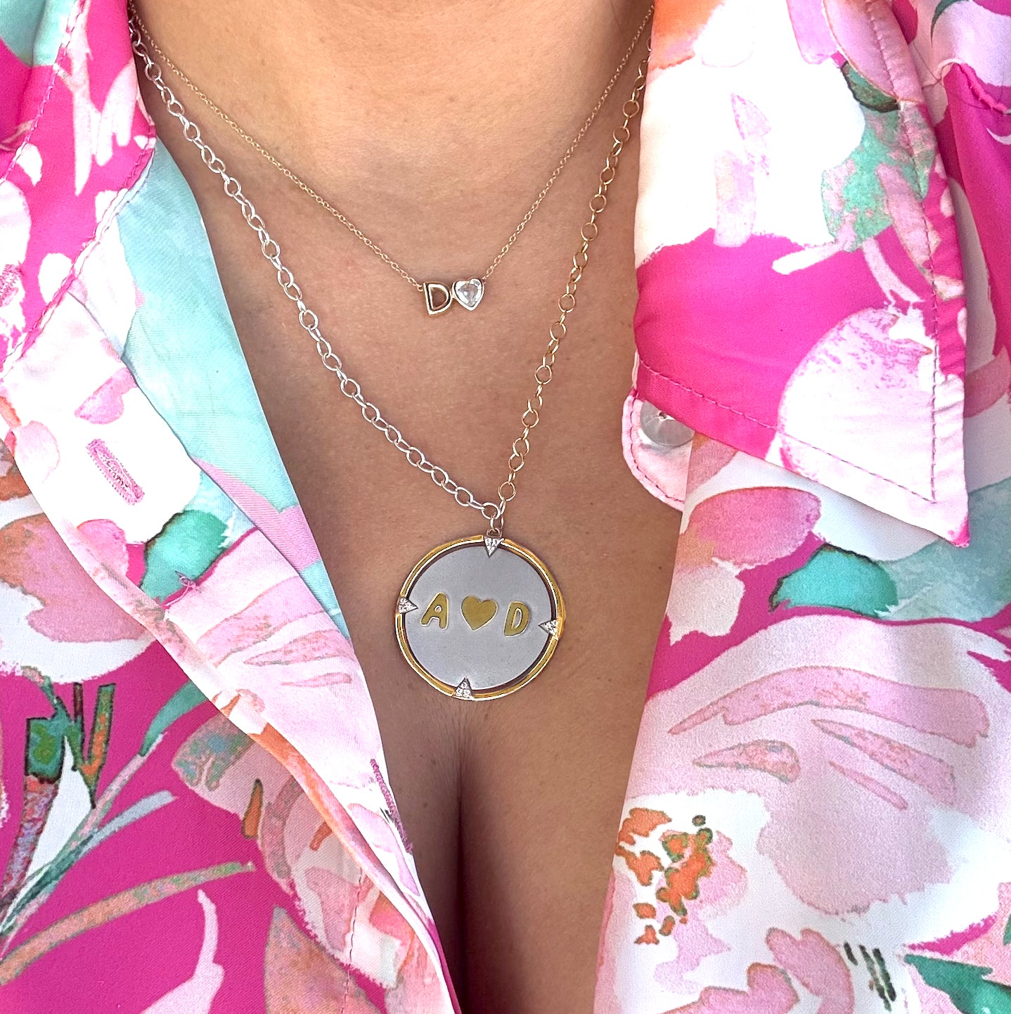 Personalized Two-Tone compass Necklace