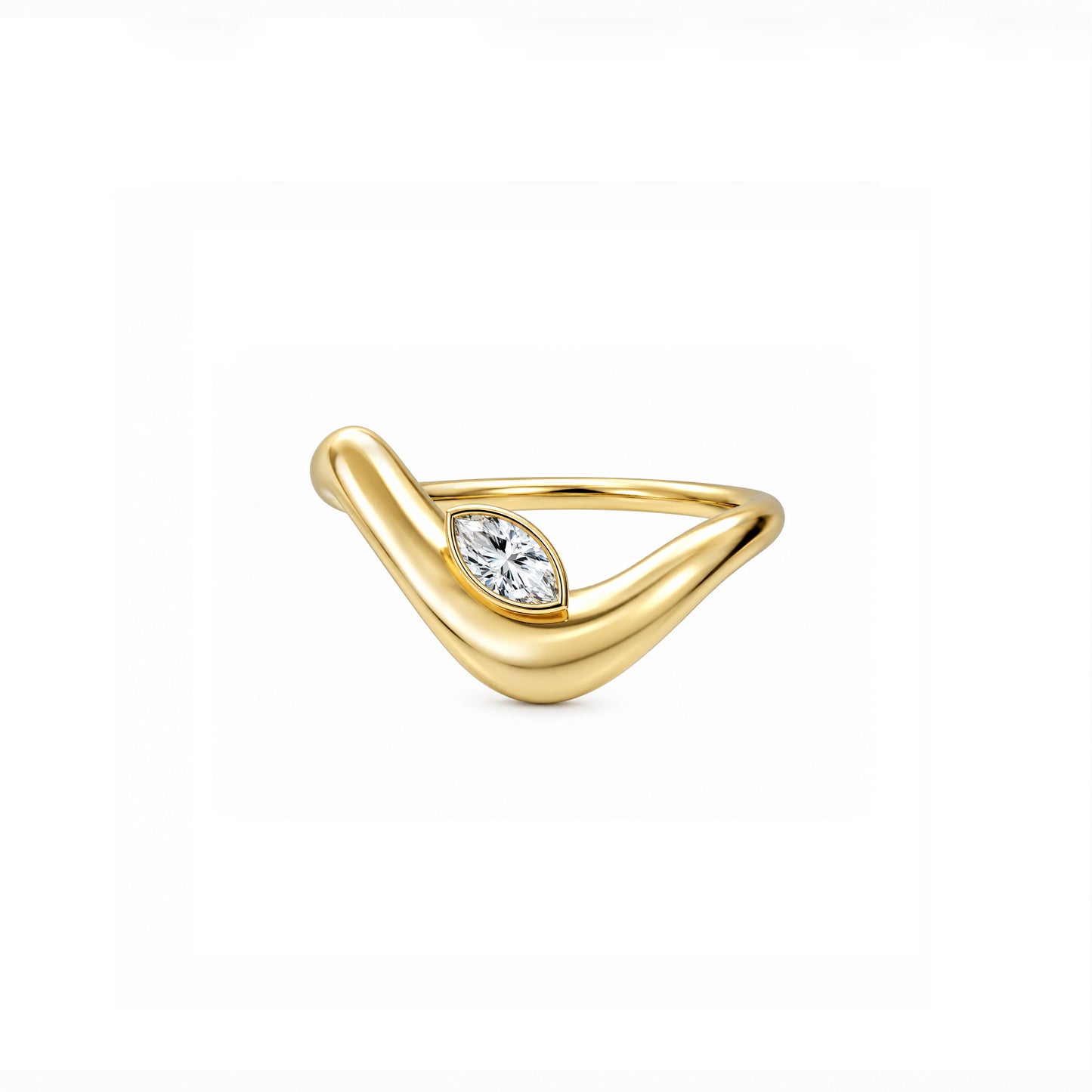 Wave ring With bezel Marquise diamond