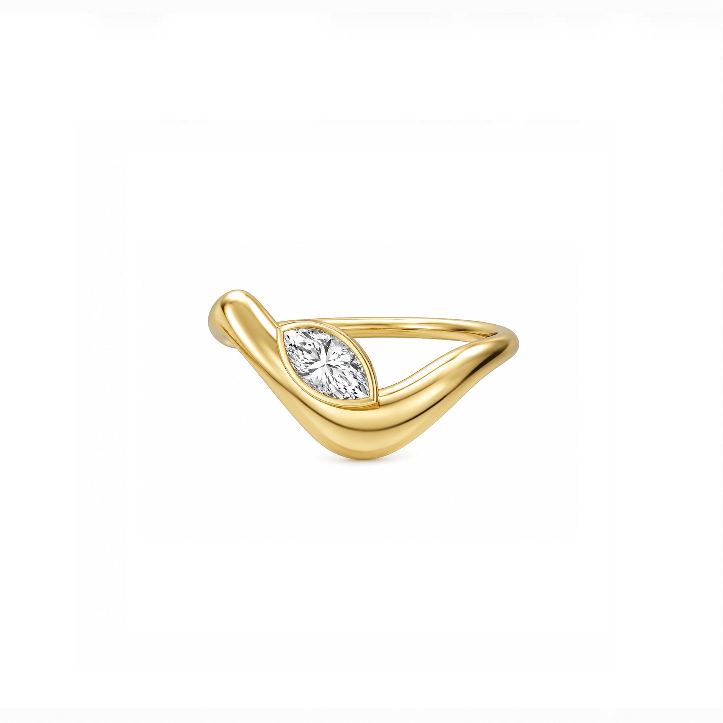 Wave ring With bezel Marquise diamond