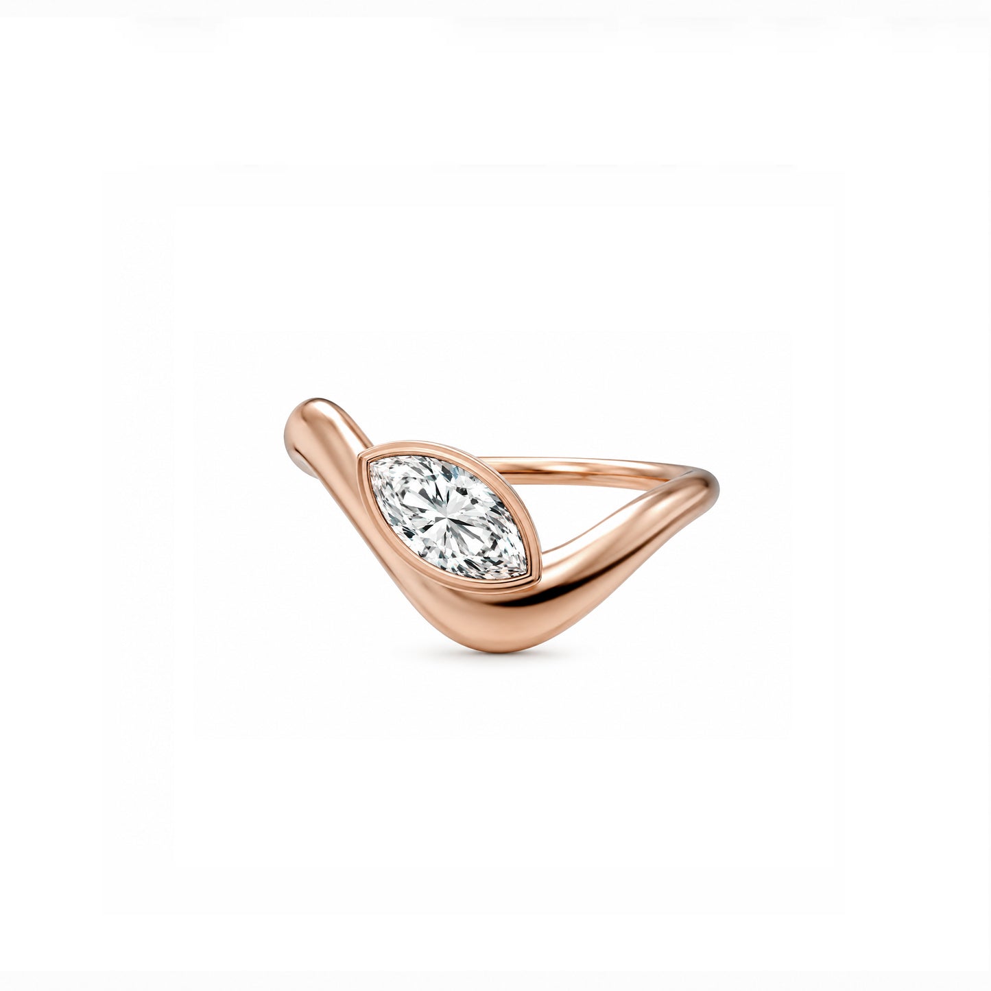Wave ring With bezel Marquise diamond